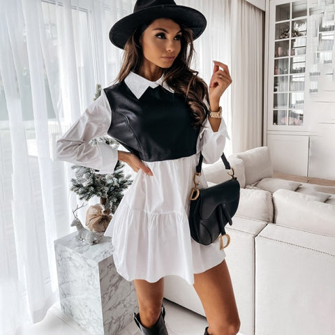 Casual Long Sleeve Mini Shirt Dress For Women