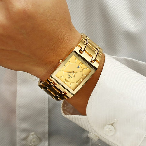 Golden Quartz Stainless SteelWrist Watch