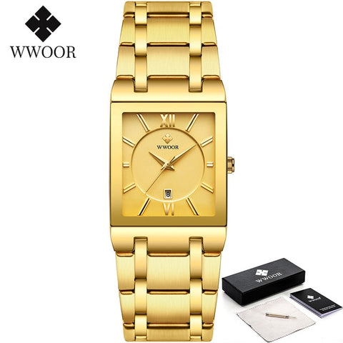Golden Quartz Stainless SteelWrist Watch