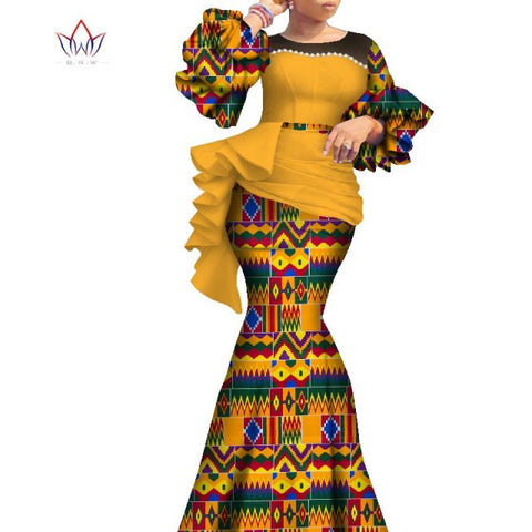 2021 Long African Dresses For Women Dashiki Nigeria Traditional Wedding outfit Bazin Riche Wax pearl gown Lantern Sleeve WY7769